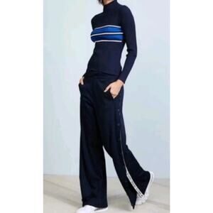 Tory Sport Track Pants size XS‎ Navy Blue & White Snaps Athleisure Wide Leg